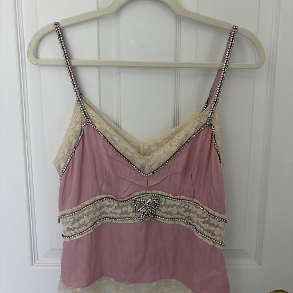 Pink and Cream Lace-Trim Beaded Cami